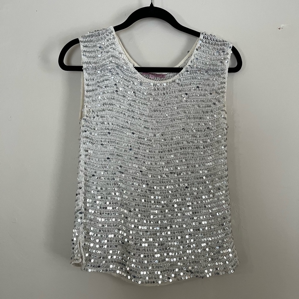 Calypso St. Barth White Sequin Mesh Tank Top
